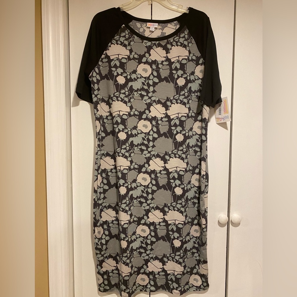 NWT Lularoe XL Julia dress. Black sleeve, gray,pistachio green w/cream pattern.